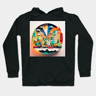 3D Effect Papercut Art - Cityscape Scene Hoodie